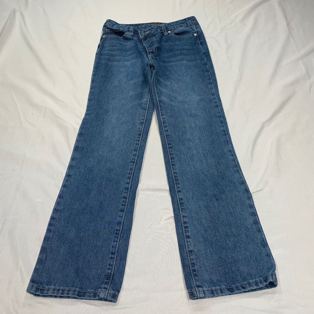 Joes Jeans Girls Size 14 Blue Denim Crossover Waist Wide Leg Button Fly Jeans